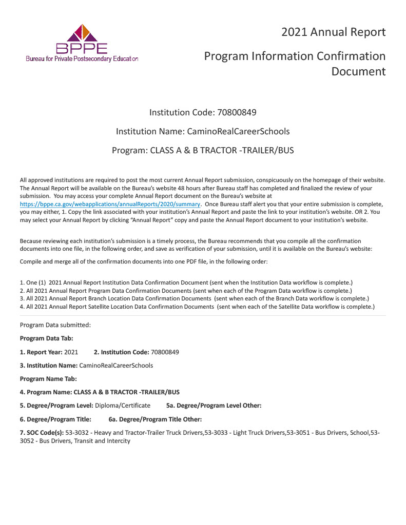 2021 Program Information Confirmation Document - Class AB